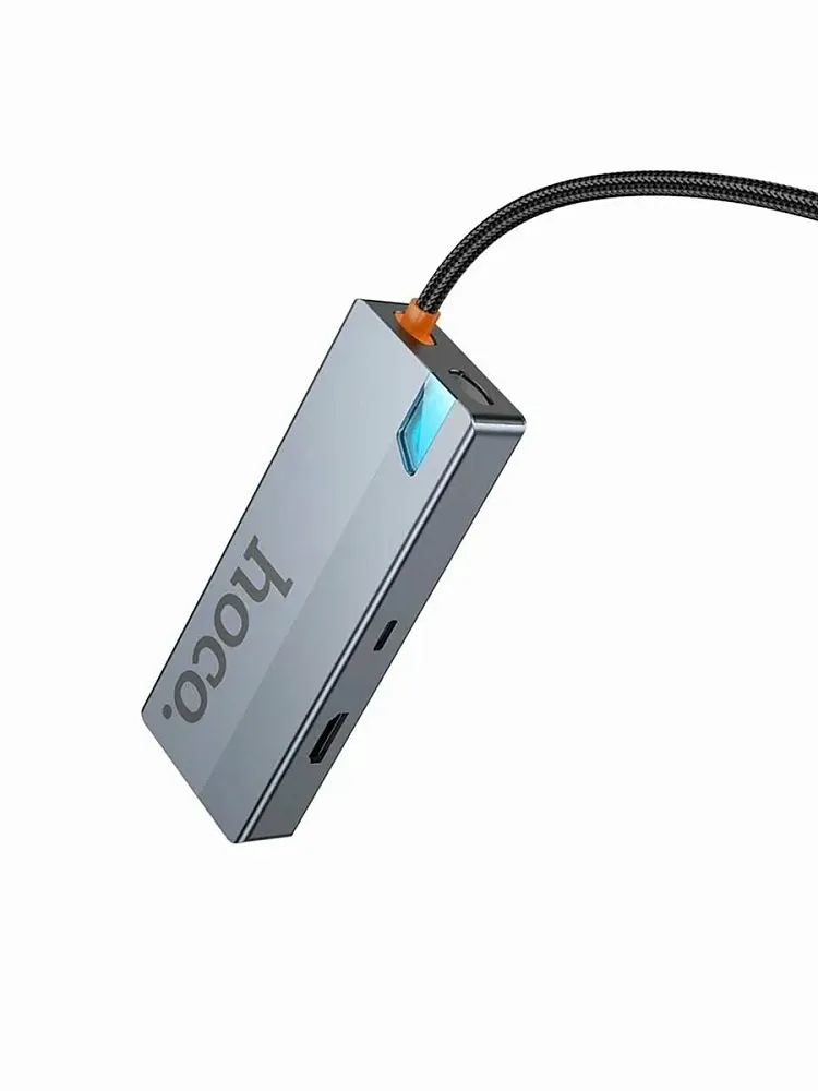 фото Адаптер Hoco HB50 Wow 5 в 1 HDTV, PD, 3 USB 3.0 + кабель Type-C (серый)