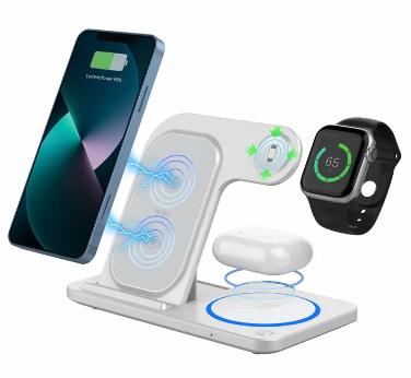 фото Беспроводное зарядное устройство WIWU Wireless Charger 15W 3 в 1 для iPhone/Apple Watch/AirPods складное (WI-W020) (белый)