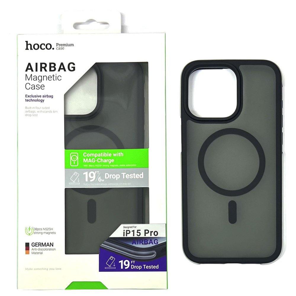 Чехол-накладка Hoco Airbag Magsafe для iPhone 15 (противоударный пластик)  прозрачно-черный (черная рамка) купить в Москве! Цена, фото,  характеристики, отзывы.