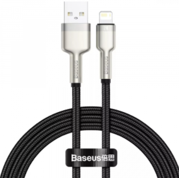 Кабель Baseus Cafule Series Metal (USB) на (Lightning) 2.4A 100см нейлоновая оплётка (CALJK-A01) (черный)