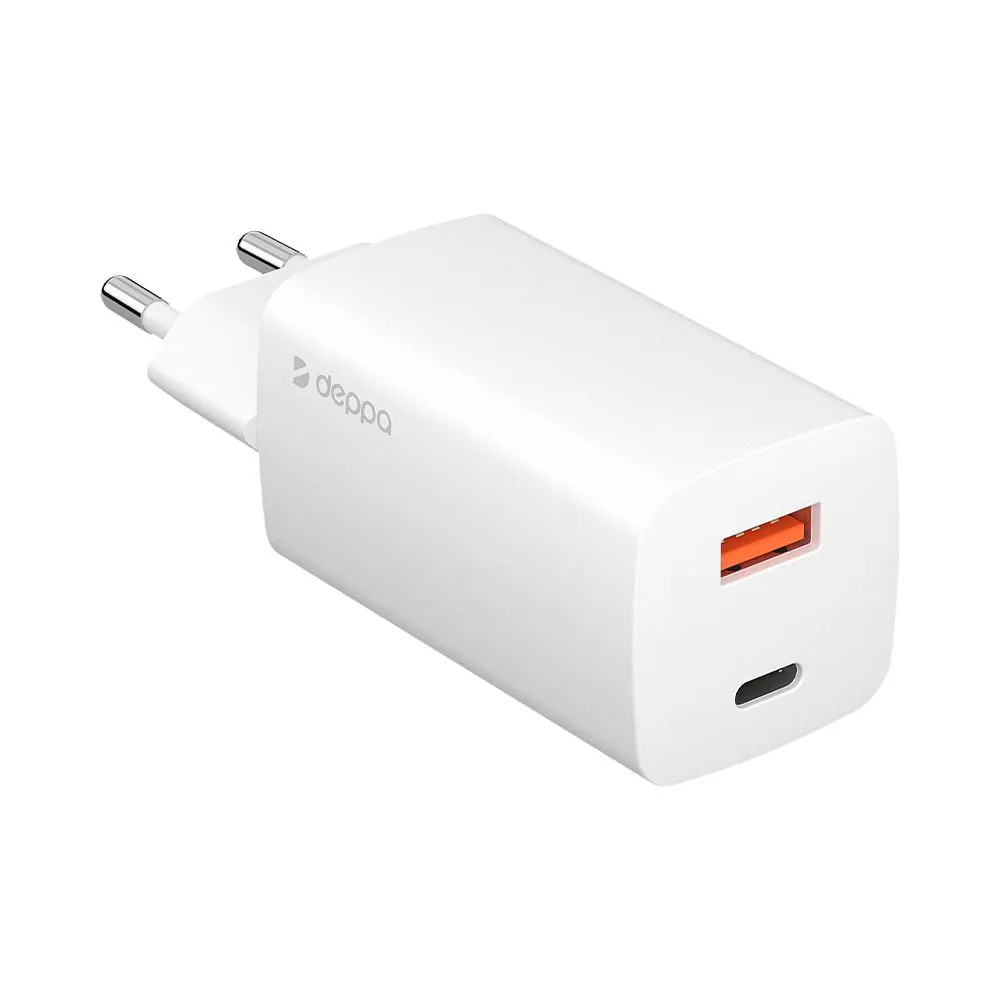 фото Сетевое зарядное устройство Deppa (11434) Wall charger gan 65W 3.0А USB/Type-C (белый)