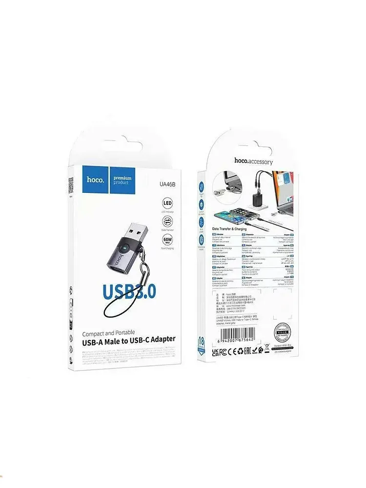 фото Переходник Hoco UA46C Type-C/USB 2.0 (серый)
