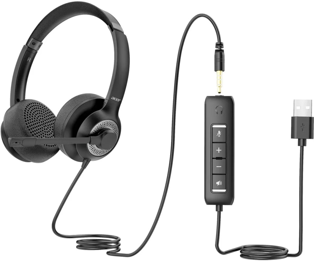 Гарнитура Acer OHW309, проводная, USB / 3.5 мм, чёрный — фото 3