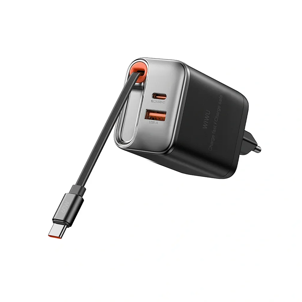 фото Сетевое зарядное устройство WIWU Helix GaN 2 в1 67W USB/Type-C+ кабель Type-C (Wi-G020) (черный)