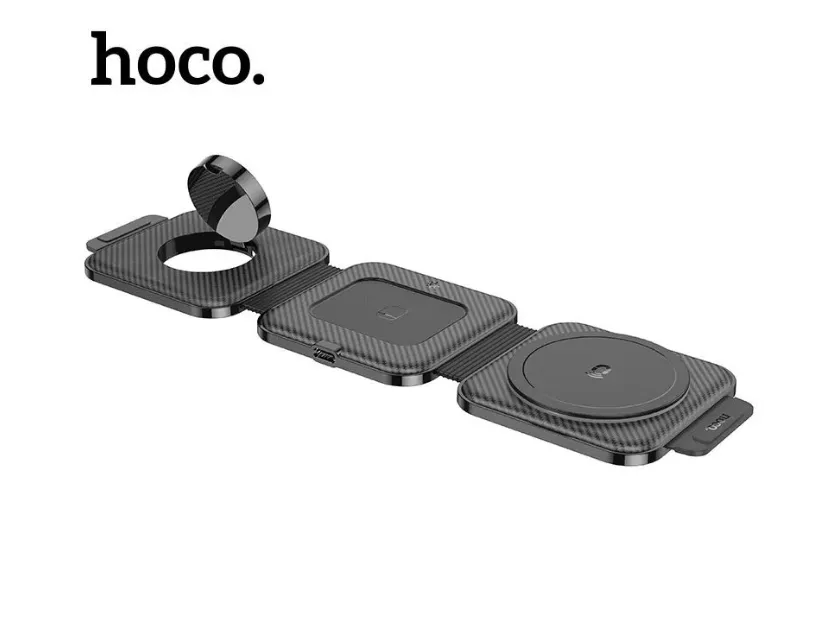 фото Беспроводное зарядное устройство Hoco CQ4 3 в1 Folding Magnetic Wireless Charging 15W (черный)