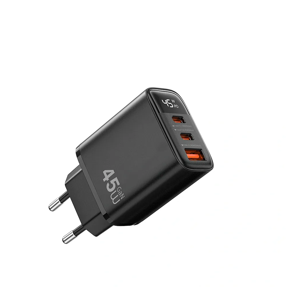 фото Сетевое зарядное устройство WIWU Firefly GaN 45W USB/2хType-C (Wi-G011) (черный)