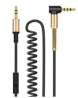 Кабель Hoco UPA02 AUX Spring Audio с микрофоном (3.5mm) на (3.5mm) 200см силиконовый (черный)