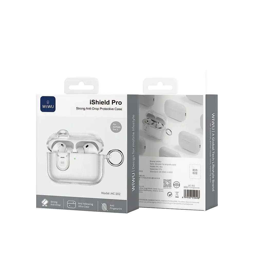 фото Чехол WiWU iShield Pro для AirPods Pro 3 силиконовый с карабином (HC-301) (прозрачный)