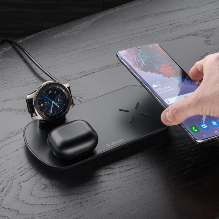 фото Беспроводное зарядное устройство Deppa 3 в1 (D-24011) для смартфонов с Qi/ Galaxy Watch/ Galaxy Buds 17.5W (черный)