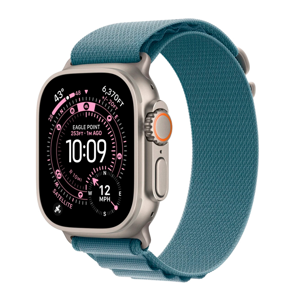 Apple Watch Ultra 3 49mm Natural Titanium Case with Light Blue Alpine Loop (L)