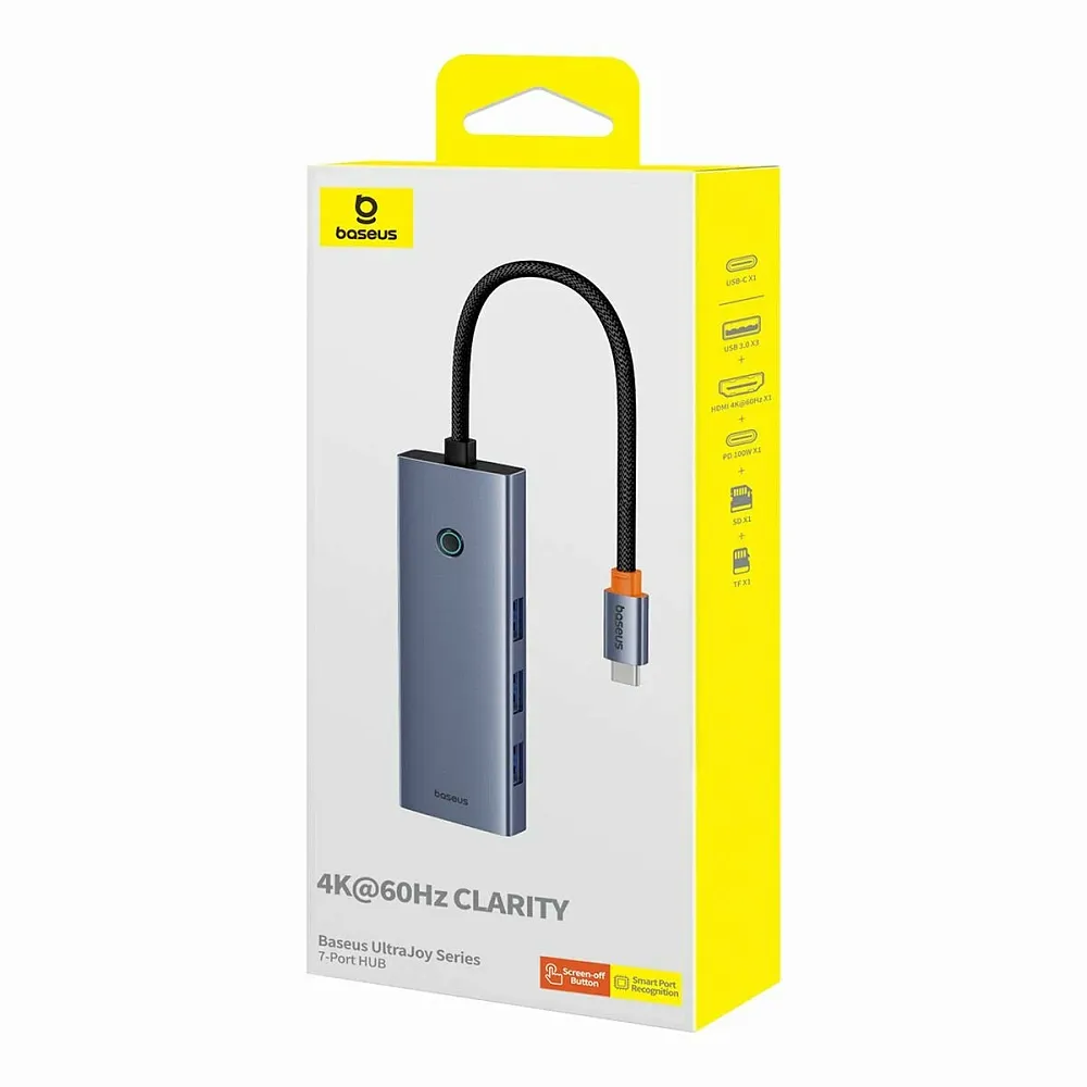 Адаптер Baseus UltraJoy 7 в 1 3USB/HDMI/USB-c/SD (B00052803811-00) (серый)