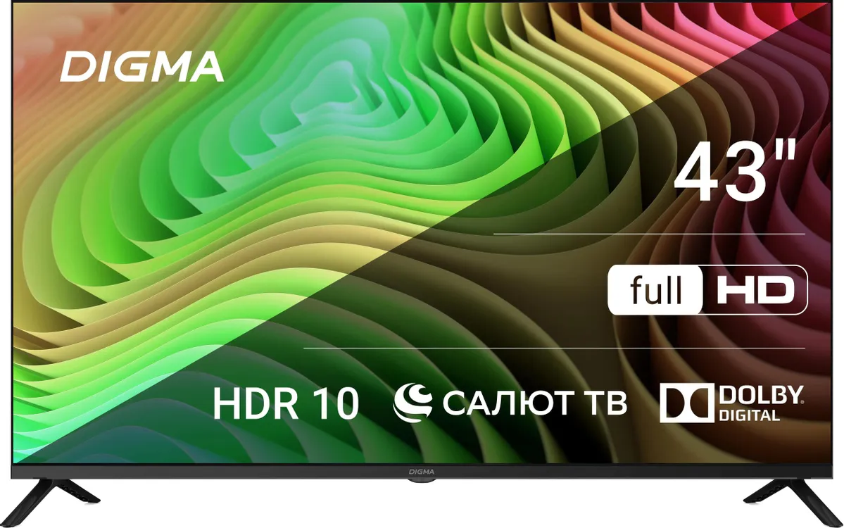 Телевизор Digma DM-LED43SBB36, 43", LED FHD, 60 Гц, Smart TV (Салют ТВ)
