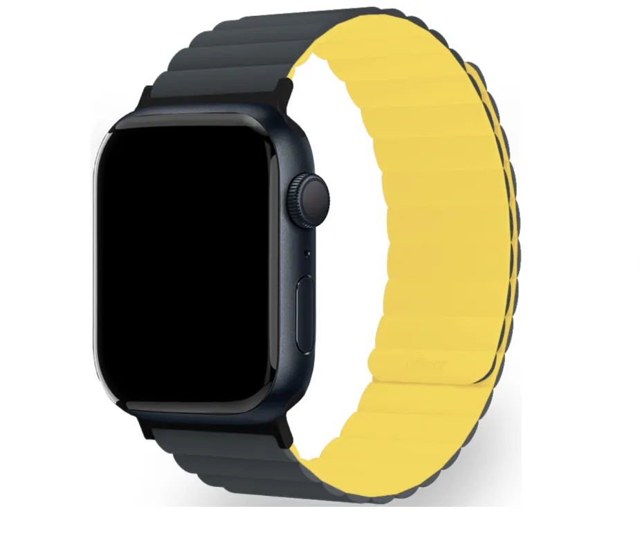 фото Ремешок uBear Mode для Apple Watch 42/44/45/49mm магнитная застежка/силикон M/L (черный/желтый)