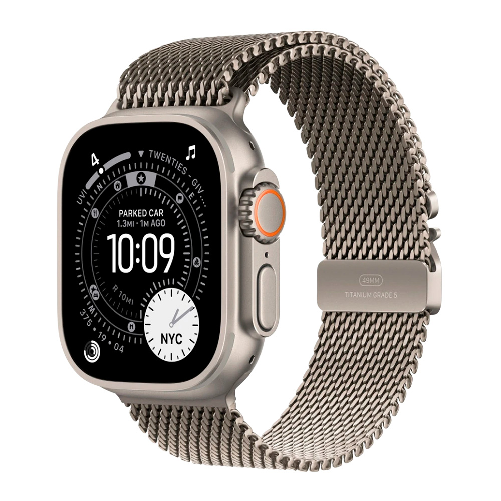 Apple Watch Ultra 3 49mm Natural Titanium Case with Natural Titanium Milanese Loop (L)
