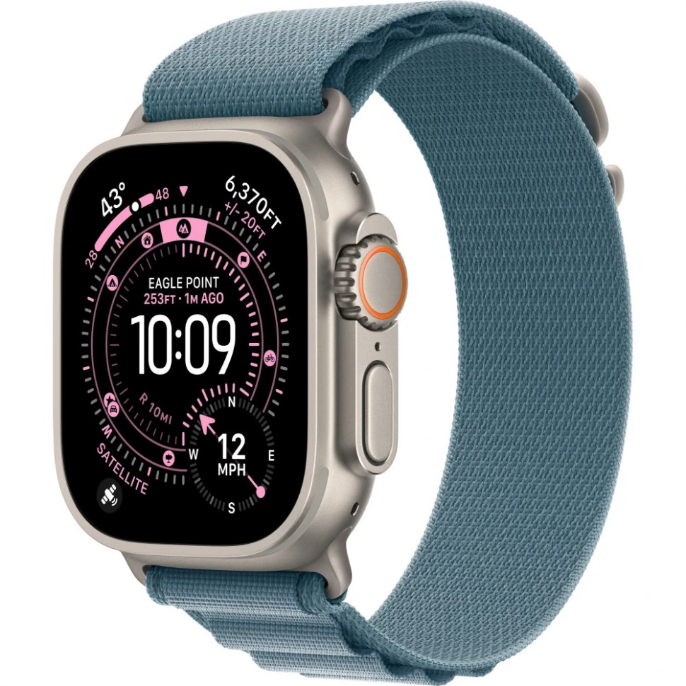 Apple Watch Ultra 3 49mm Natural Titanium Case with Light Blue Alpine Loop (L)