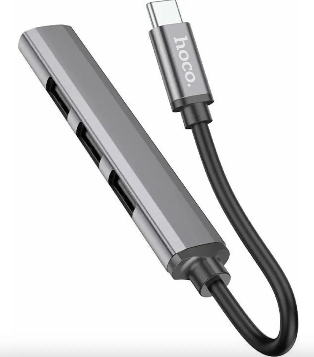 фото Переходник Hoco (HB26) USB 4 в 1 USB/USB3.0/USB2.0*3 (Metal Gray)
