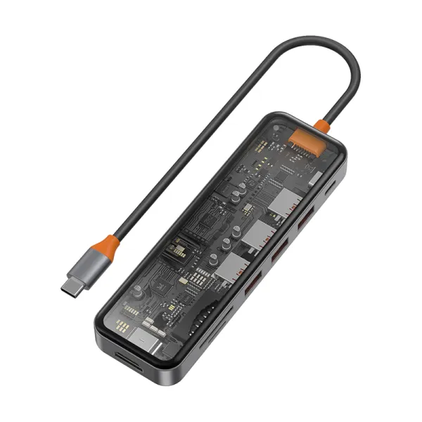 фото Адаптер Wiwu Cyber HUB USB-C 7 в 1 на 3xUSB 3.0/SD/TF (3.0)/HDMI (4K30)/PD (CB007) (Gray)
