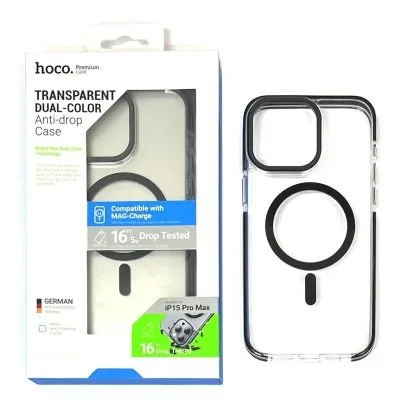 Чехол-накладка Hoco Transparent Dual-Color Magsafe для iPhone 15 Pro противоударный (пластик) (фиолетовая рамка)