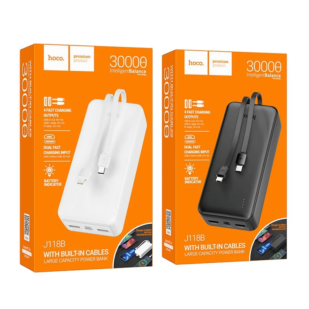 фото Внешний аккумулятор Hoco J118A Speed energy 20000mAh 2хUSB/Type-C/MicroUSB/кабель Lightning 8 pin + Type-C (белый)