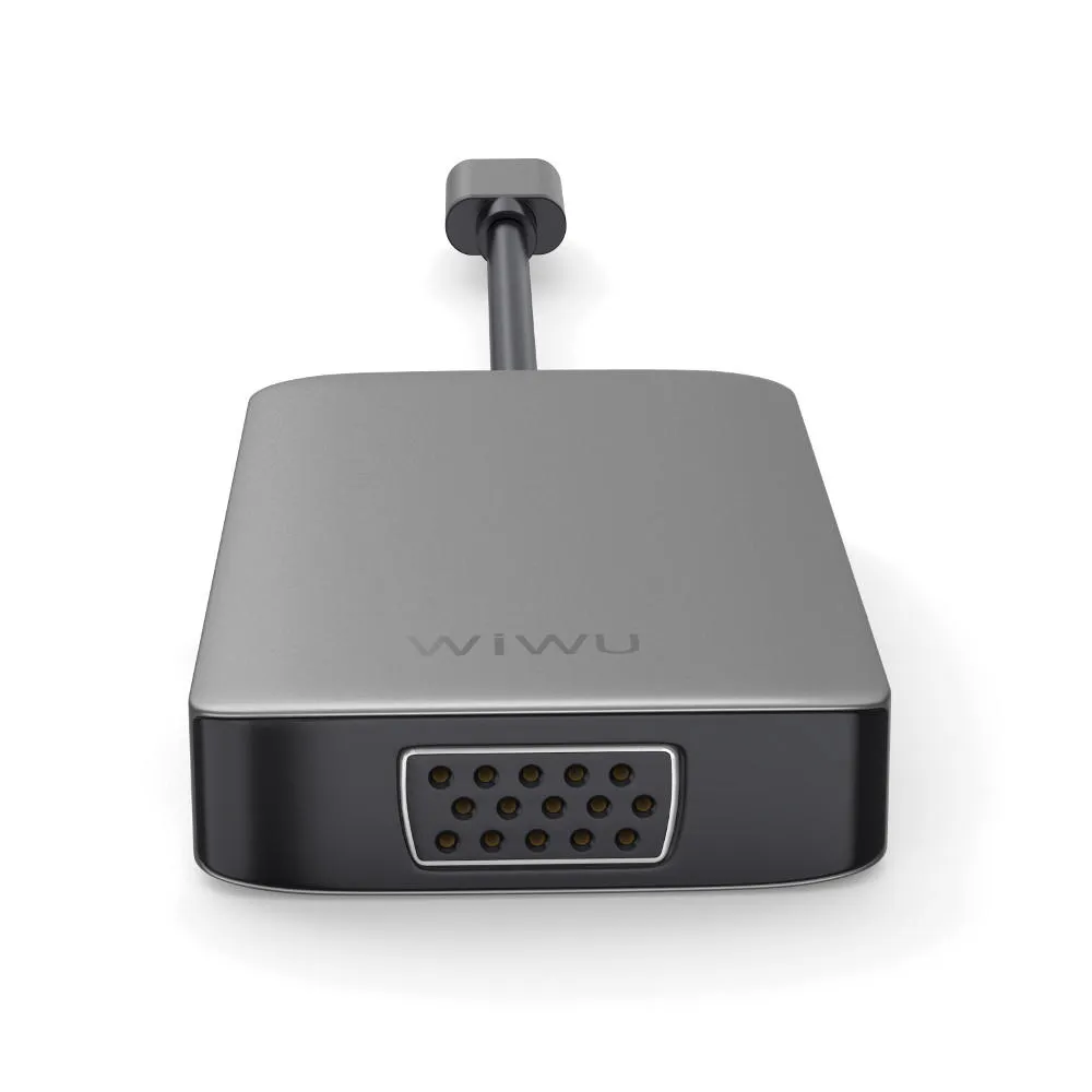 фото Адаптер Wiwu Alpha USB-C 5 в 1 на USB 3.0/Type-C/HDMI/VGA/Stereo (A513HVP) (Grey)
