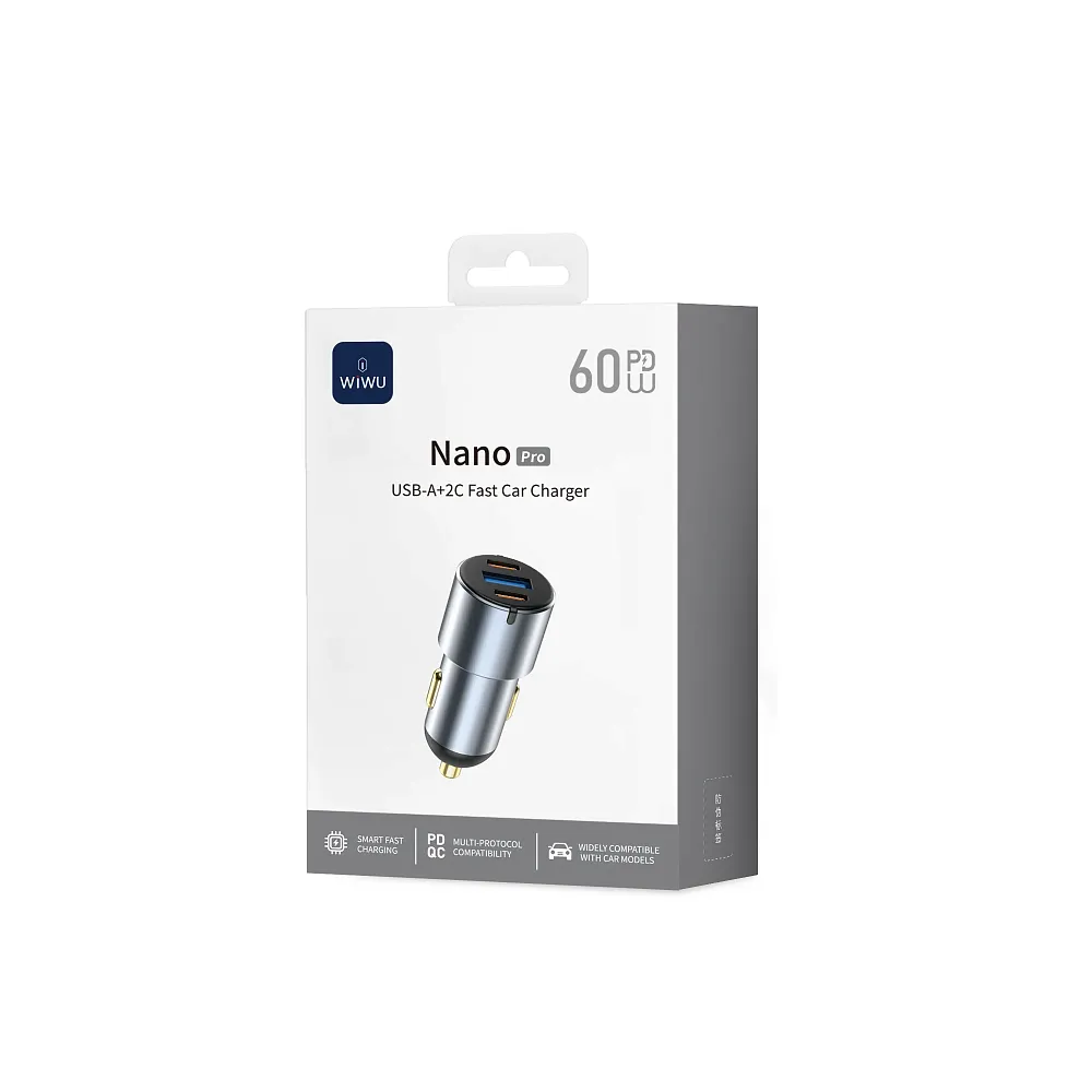фото Автомобильное зарядное устройство WIWU Nano Pro 60W USB/Type-Cх2 (Wi-CC032) (серый)