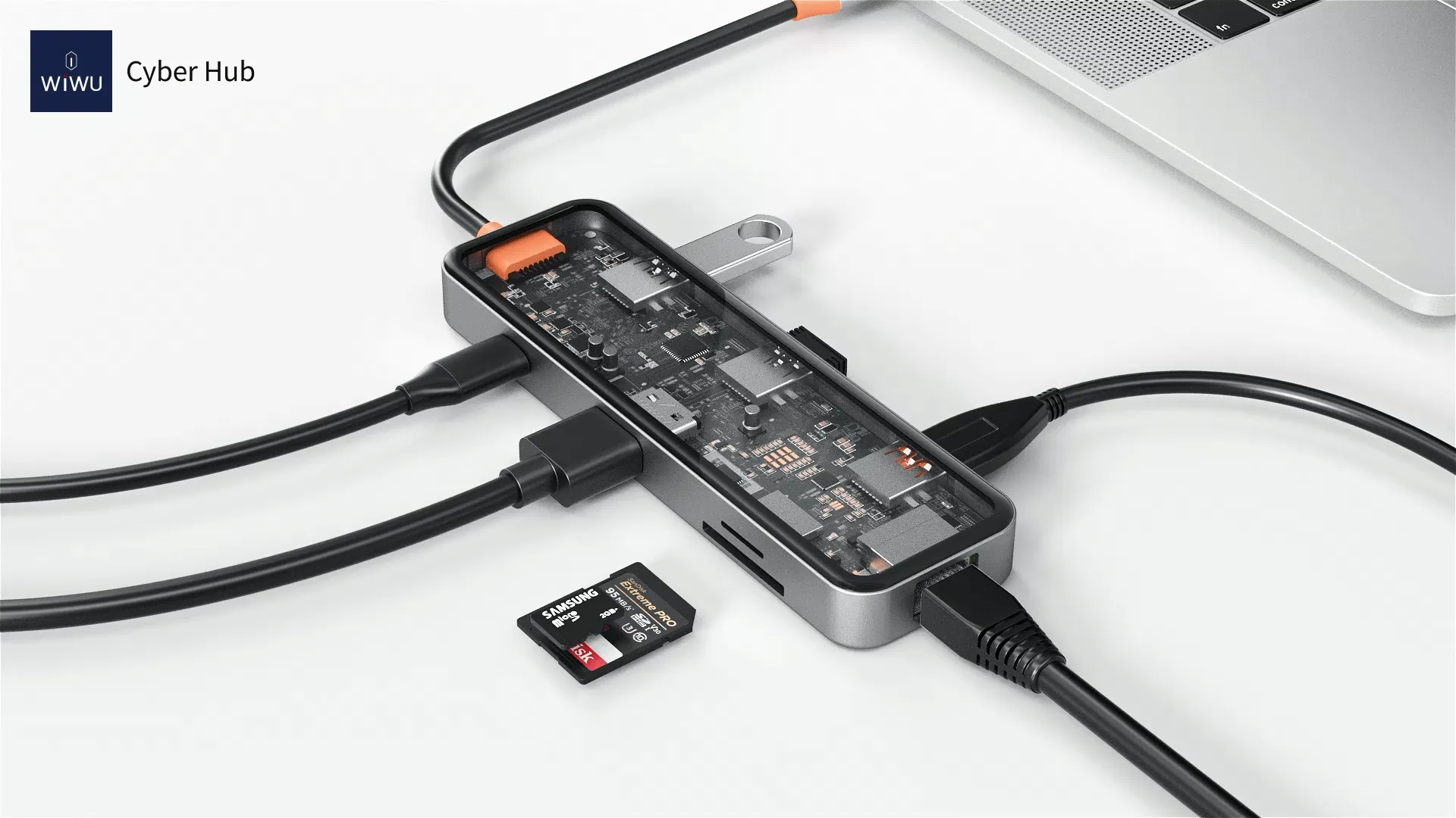 фото Адаптер Wiwu Cyber HUB USB-C 8 в 1 на 2xUSB 3.0/USB 2.0/SD/TF (3.0)/HDMI (4K30)/PD/RJ45 (CB008) (Gray)
