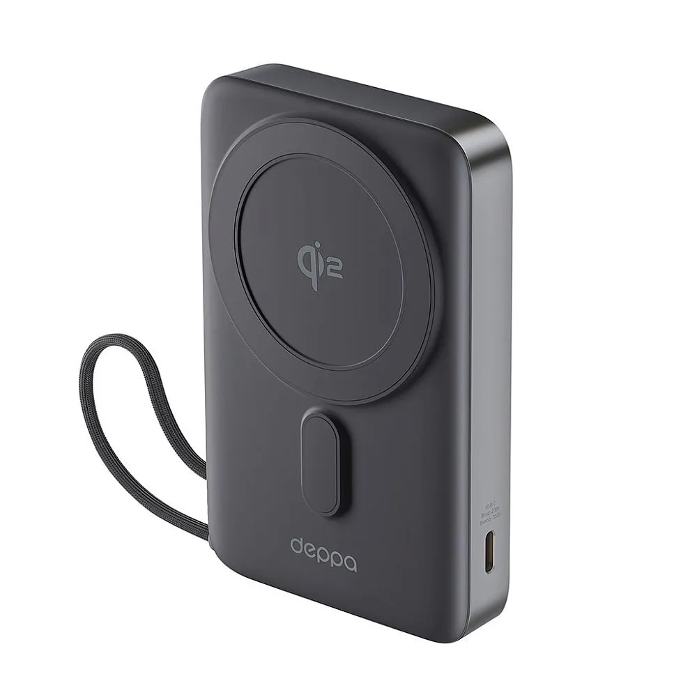 Внешний аккумулятор Deppa NRG Qi2 MagSafe 10000mAh 15W/LED-дисплей, подставка (33701) (серый)