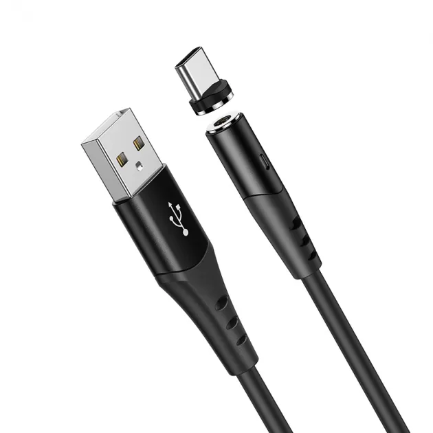 фото Кабель Hoco X60 2A магнитный  (USB) на (Type-C) 100см силиконовый (черный)