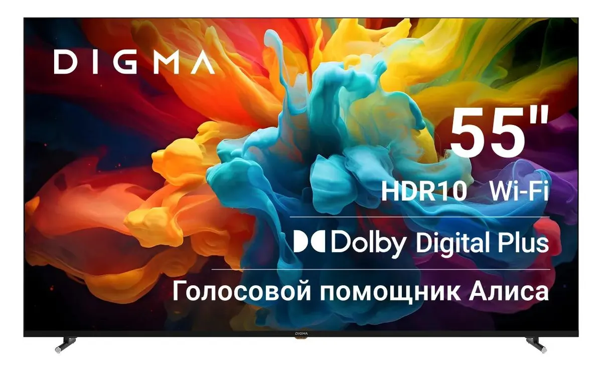 Телевизор Digma DM-LED55UBB33, 55", LED 4K UHD, 60 Гц, Smart TV (Яндекс ТВ)