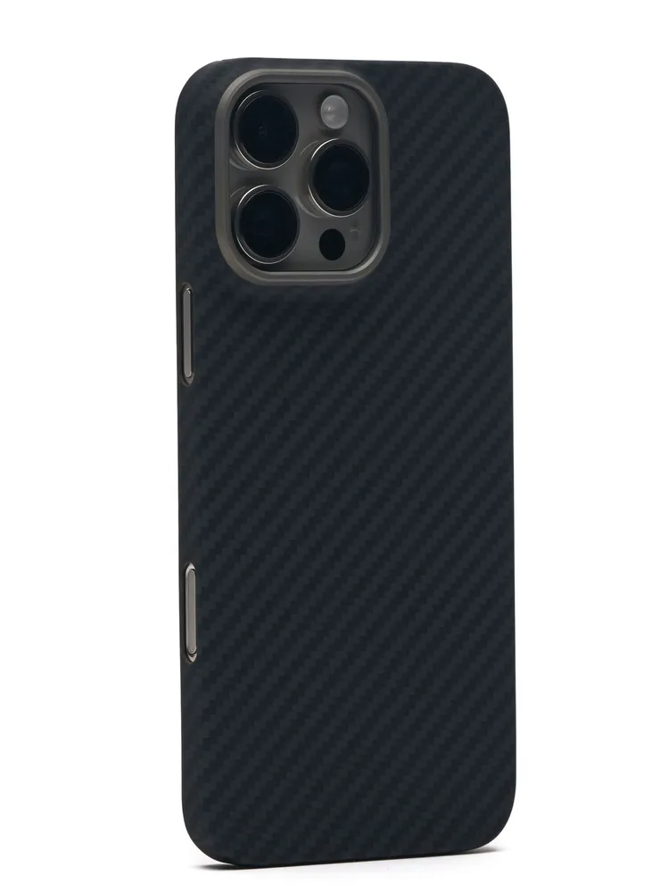 фото Чехол-накладка Kzdoo Keivlar Case для iPhone 16 Pro карбоновый (черно-серый в полоску)