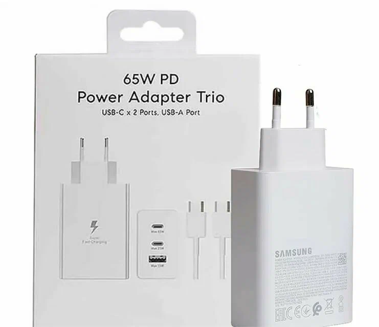 фото Сетевое зарядное устройство Samsung Super Fast Charger 2хType-C/USB 3.0 /65W + Cable Type-C (белый)