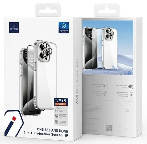 Комплект защиты 3 в 1 Wiwu (WI-IP001) для Apple iPhone 15 (чехол/стекло/стекло для камеры)