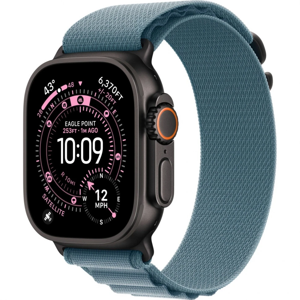 Apple Watch Ultra 3 49mm Black Titanium Case with Light Blue Alpine Loop (S)