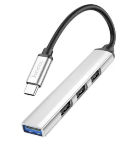 фото Переходник разветвитель Hoco (HB26) 4 в 1 Type-C на USB 3.0 + USB 2.0*3 (Silver)