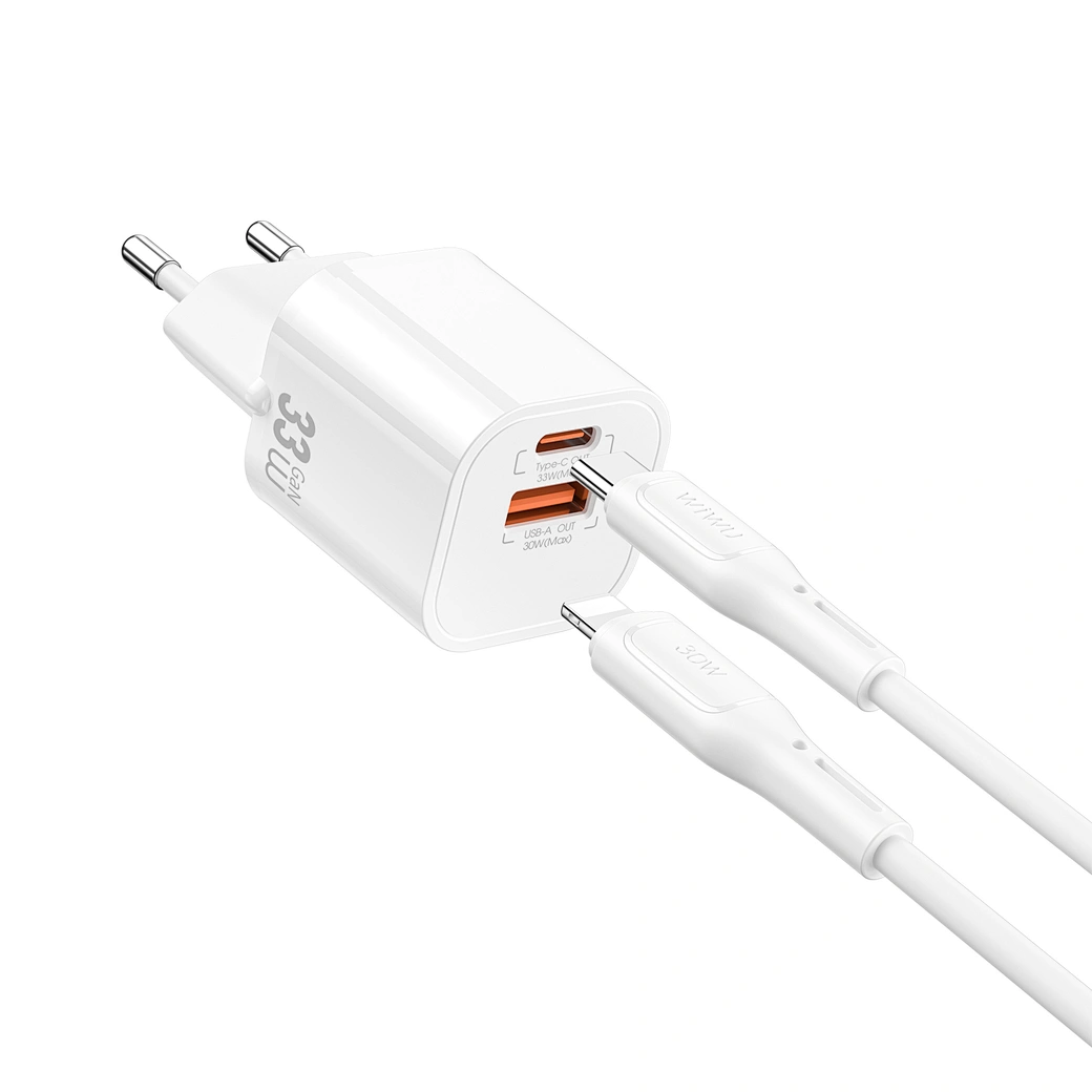 Сетевое зарядное устройство WIWU Cube GaN 33W USBUSB-C Type-CLightning 1m Wi-G018 белый 1800₽