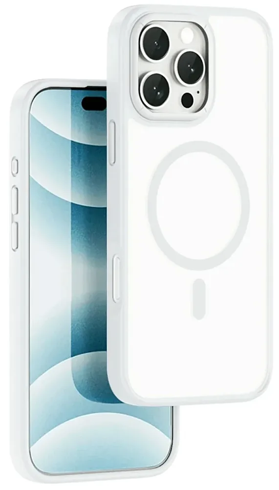 фото Чехол-накладка Wiwu Armor Pro Magsafe (FGG-012) для iPhone 16 Pro Max пластиковый прозрачно-белый (белая рамка)