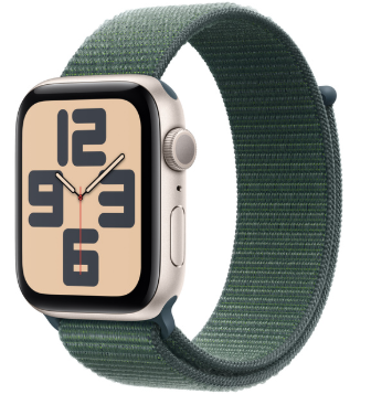 Apple Watch SE (2024) 40mm Starlight Aluminium Case with Lake Green Sport Loop (One Size)