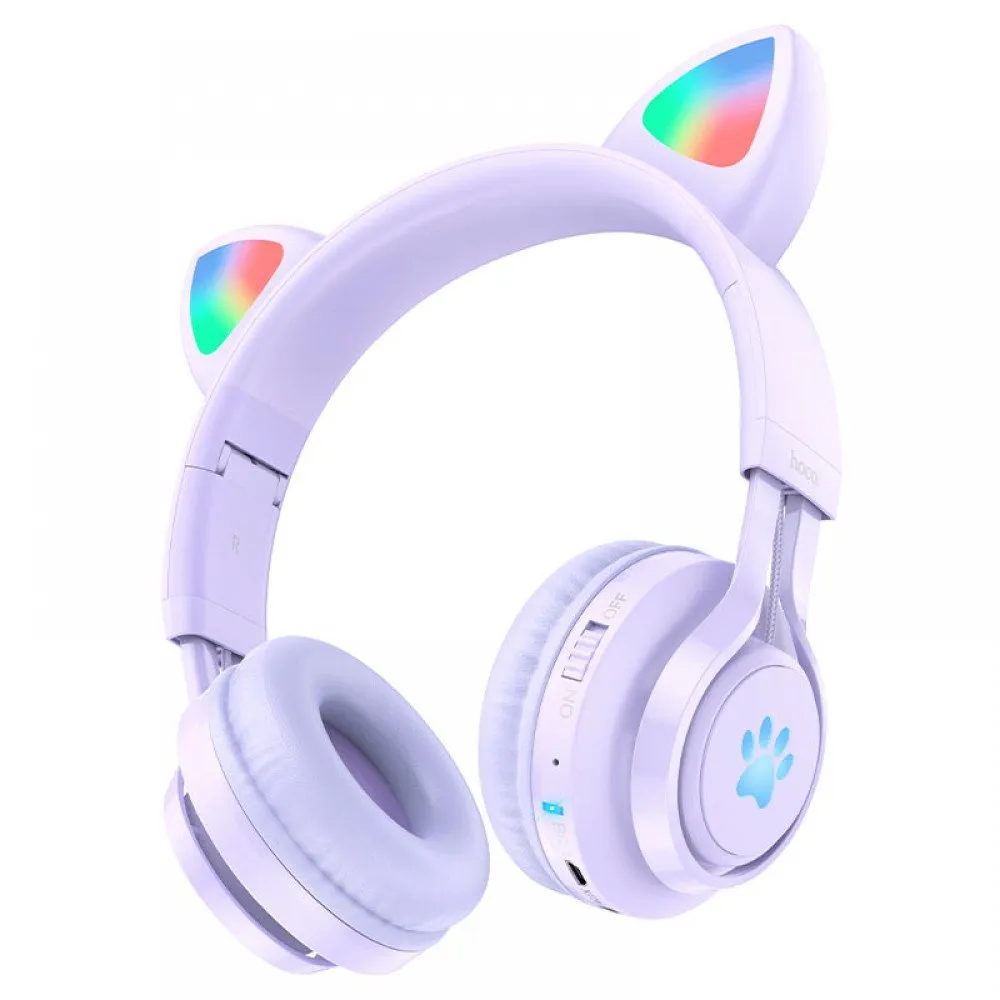 фото Беспроводные Bluetooth cтерео-наушники Hoco W39 Cat Ear Kids BT (Purple)
