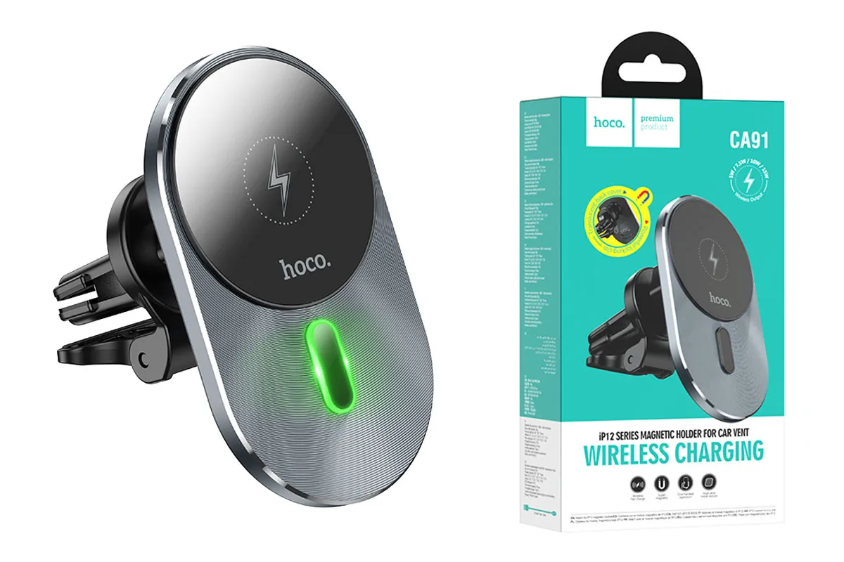 Автомобильный держатель Hoco CA91 Magic Magnetic с беспроводной зарядкой Magsafe в воздуховод Grey 2000₽