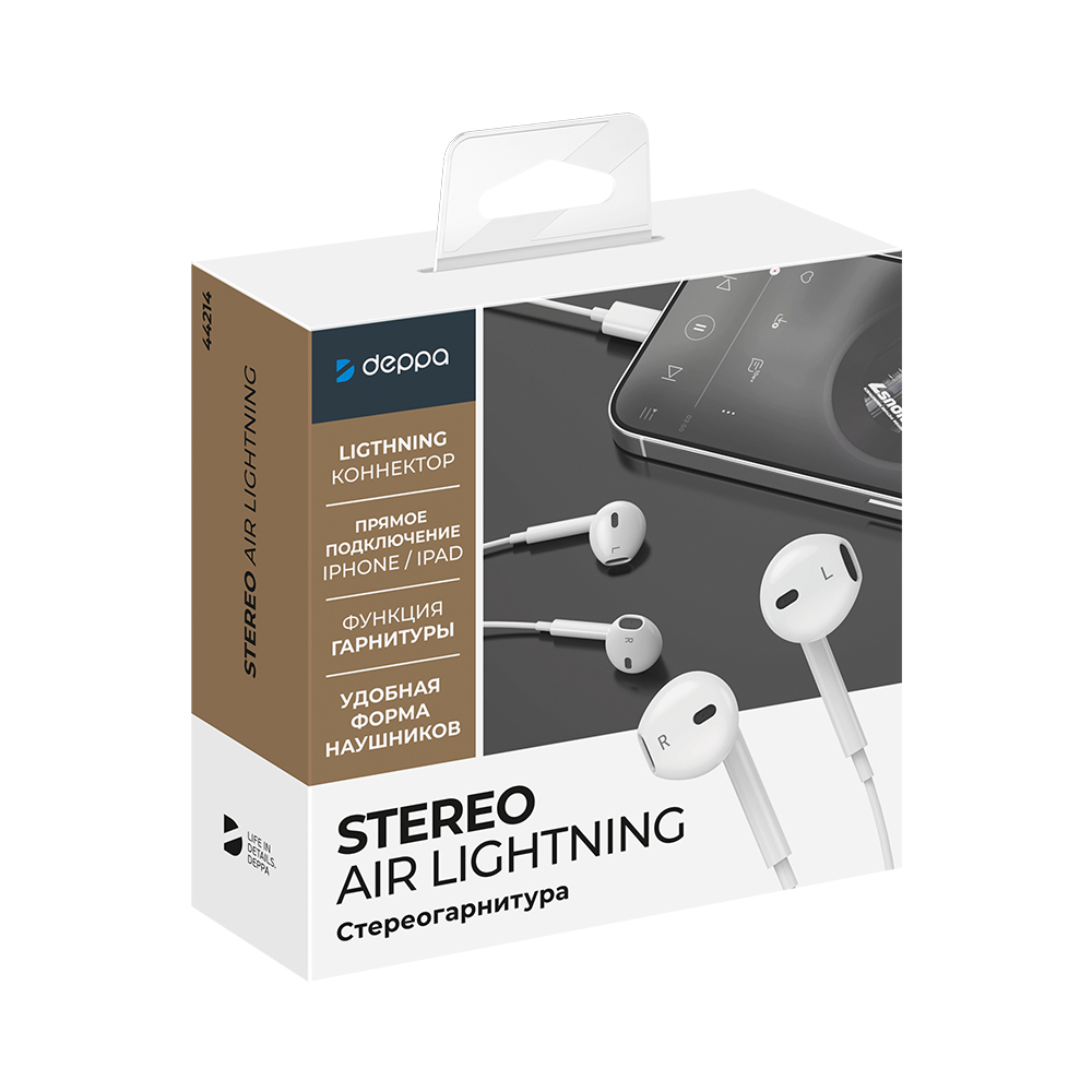 фото Проводная стерео-гарнитура Deppa (44214) Stereo Air Lightning (белый)
