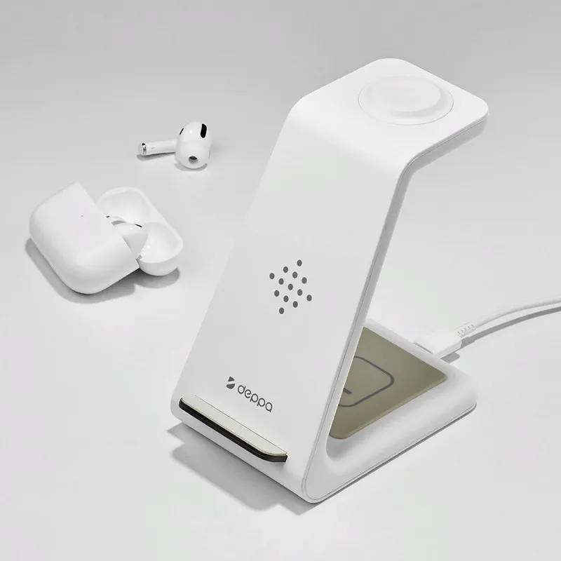 фото Беспроводное зарядное устройство Deppa Charging Stand 3 в 1 (D-24015) для Apple Watch / iPhone / AirPods 17,5W (белый)