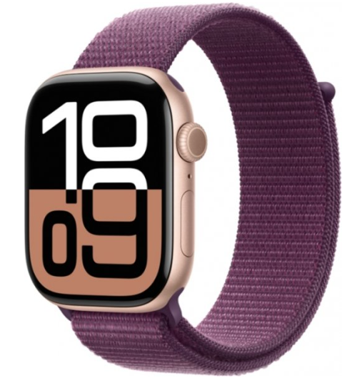 Apple Watch Series 10 42mm Rose Gold Aluminum Case with Plum Sport Loop