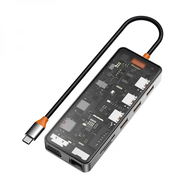 фото Адаптер Wiwu Cyber HUB USB-C 11 в 1 на 3xUSB 3.0/USB 2.0/SD/TF (2.0)/HDMI/RJ45/VGA/PD/Audio (CB011) (Gray)