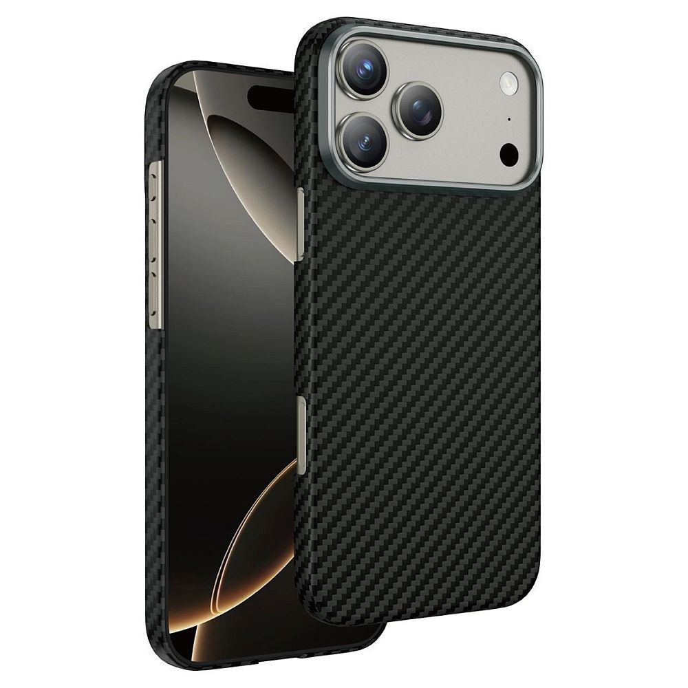 Чехол-накладка Keephone Kevlar Diago MagSafe для Apple iPhone 17 Pro Max кевлар (арамид) черно-серый в полоску