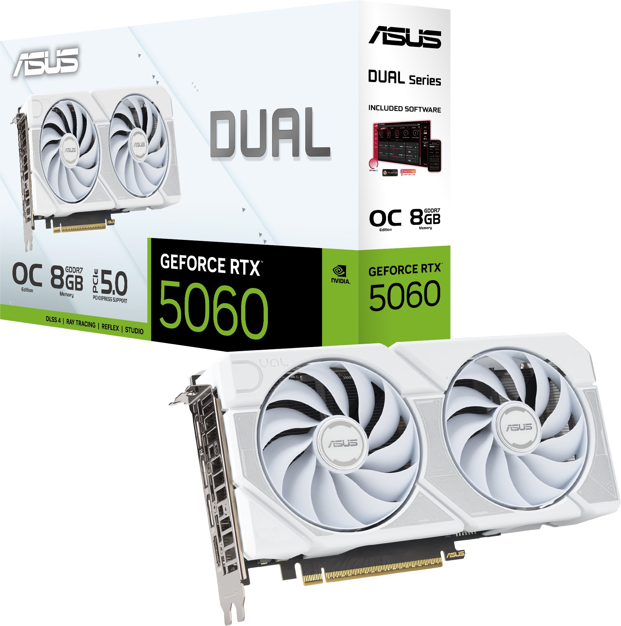 Видеокарта ASUS (DUAL-RTX5060-O8G-WHITE) GeForce RTX 5060 8GB DUAL WHITE OC 90YV0N15-M0NA00)