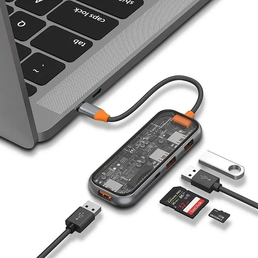 фото Адаптер Wiwu Cyber 5 в 1 HUB USB-C на 3xUSB3.0/TF/SD (Space Gray)