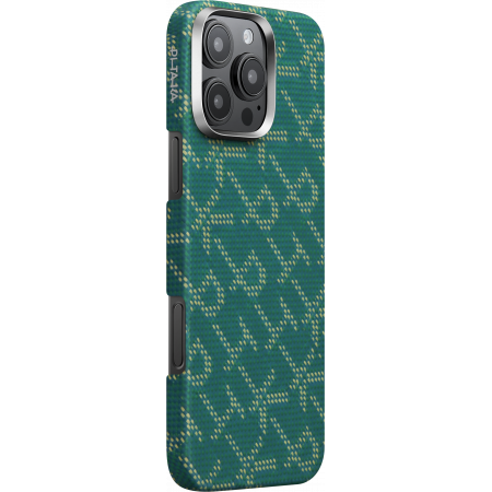 Чехол PITAKA Monogram Tactile Woven Case для iPhone 16 Pro Max карбоновый (арамид) Green/Gold