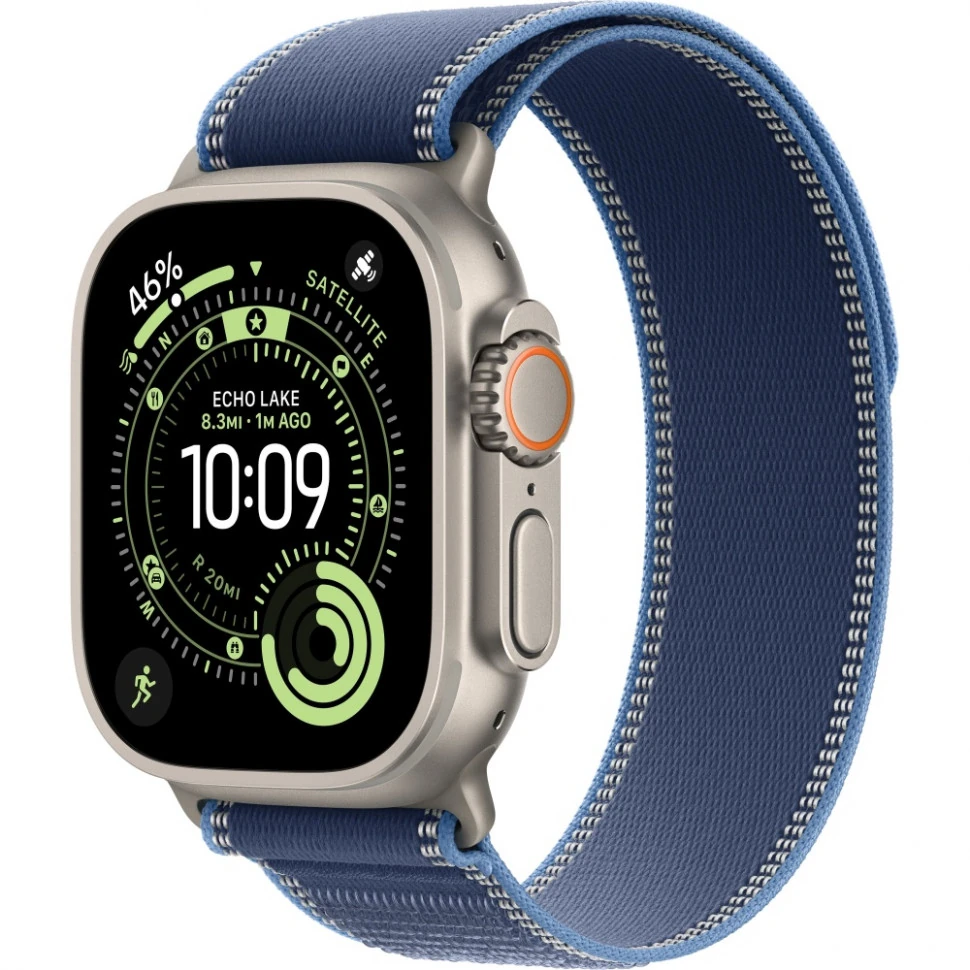 Apple Watch Ultra 3 49mm Natural Titanium Case with Blue/Bright Blue Trail Loop (M/L)