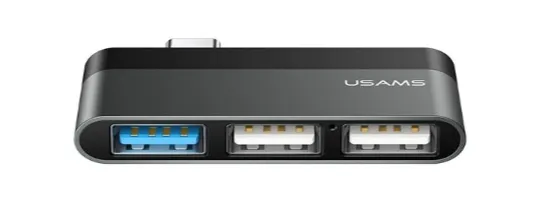 фото Адаптер USAMS US-SJ491Type-C Mini HUB на Type-C + USB 3.0 + Micro SD (Dark Grey)