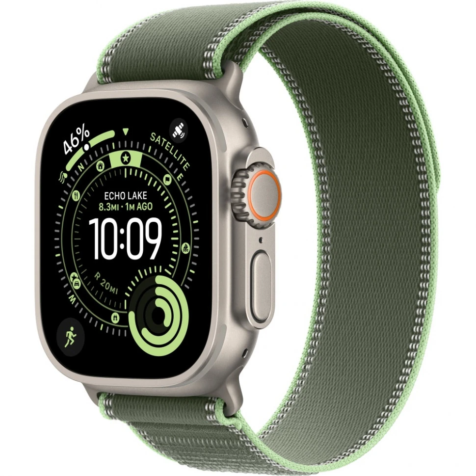 Apple Watch Ultra 3 49mm Natural Titanium Case with Green/Neon Trail Loop (M/L)